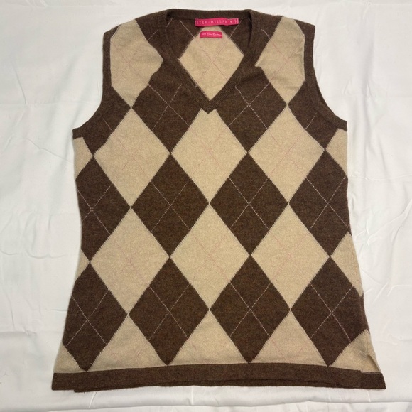 Peter Millar Sweaters - Peter Millar Brown Beige Argyle 100% Cashmere Sweater Vest Preppy Girlhoodcore
